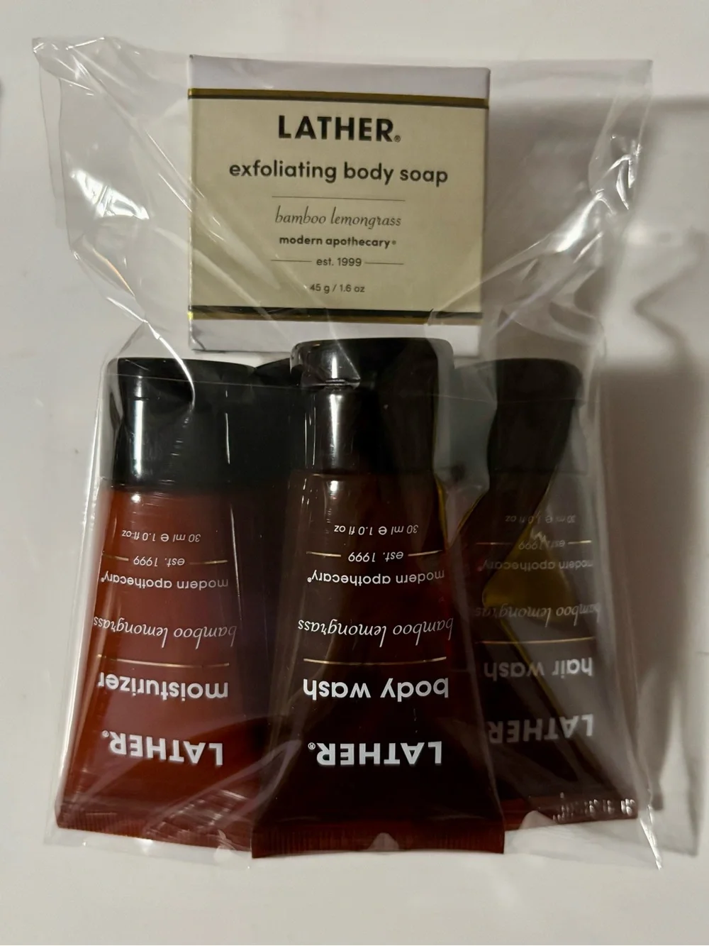 New Lather. Set of 5 Bath & Body Bamboo Lemongrass Travel size products